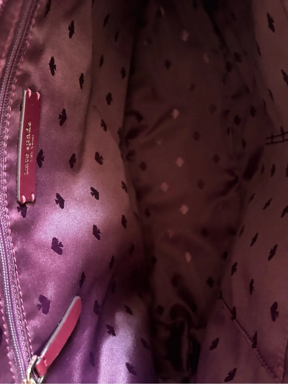 kate spade Burgundy Leather Tote with Floral Charm